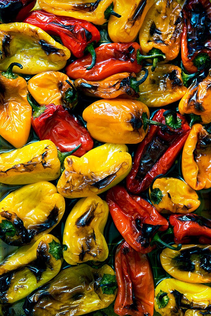 4-ingredient Balsamic roasted mini peppers. 