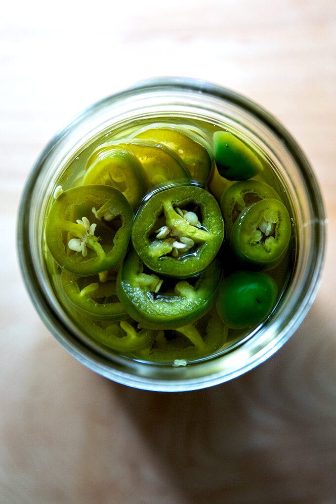 Quick-pickled jalapenos,