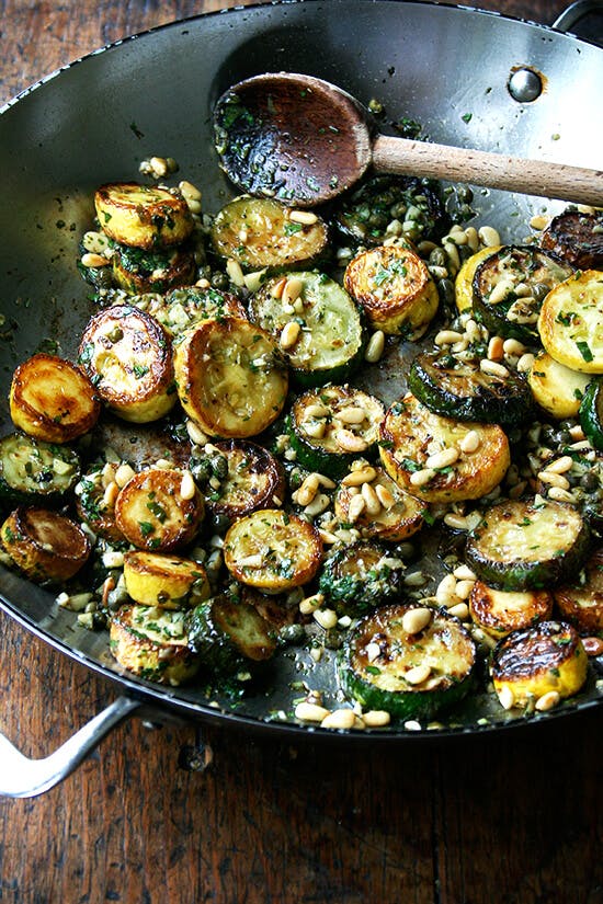 Zucchini with pine nuts and herbs. 