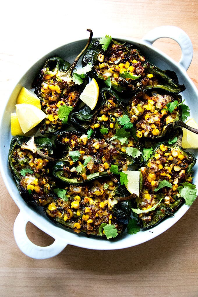 Stuffed poblano peppers. 