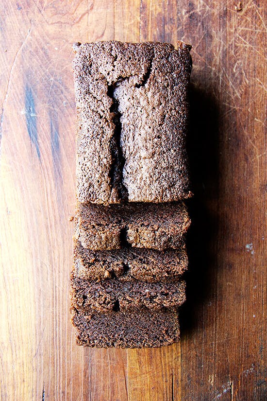 Dense chocolate loaf cake. 