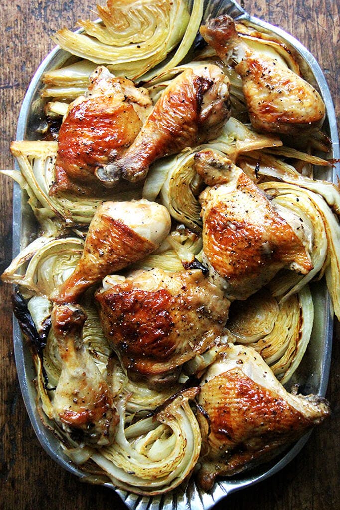 Sheet pan chicken and cabbage.