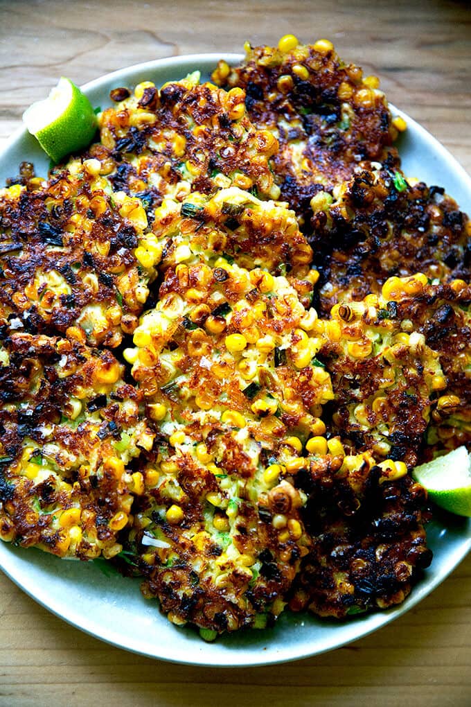 Corn fritters with cheddar and scallions. 