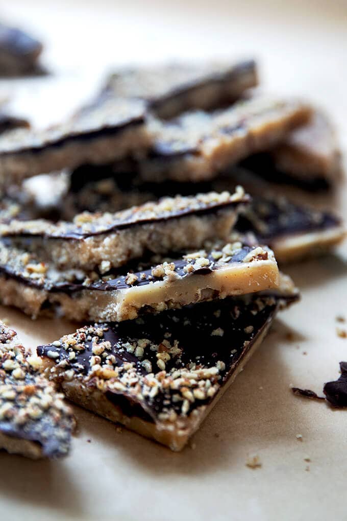 Dark chocolate toffee. 