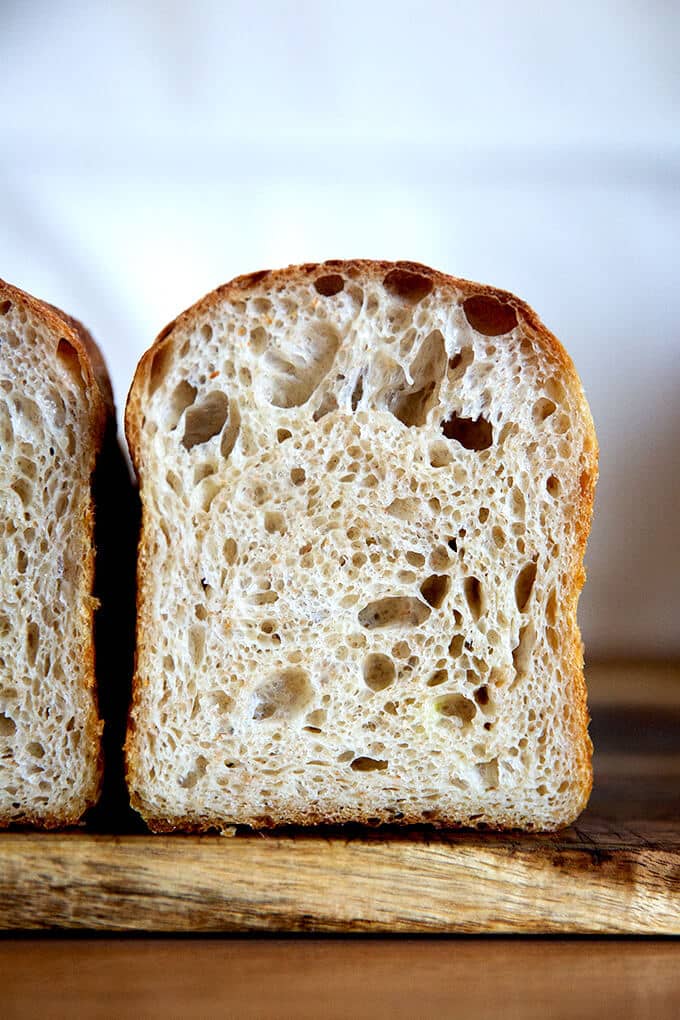 A loaf of sourdough toasting bread. 