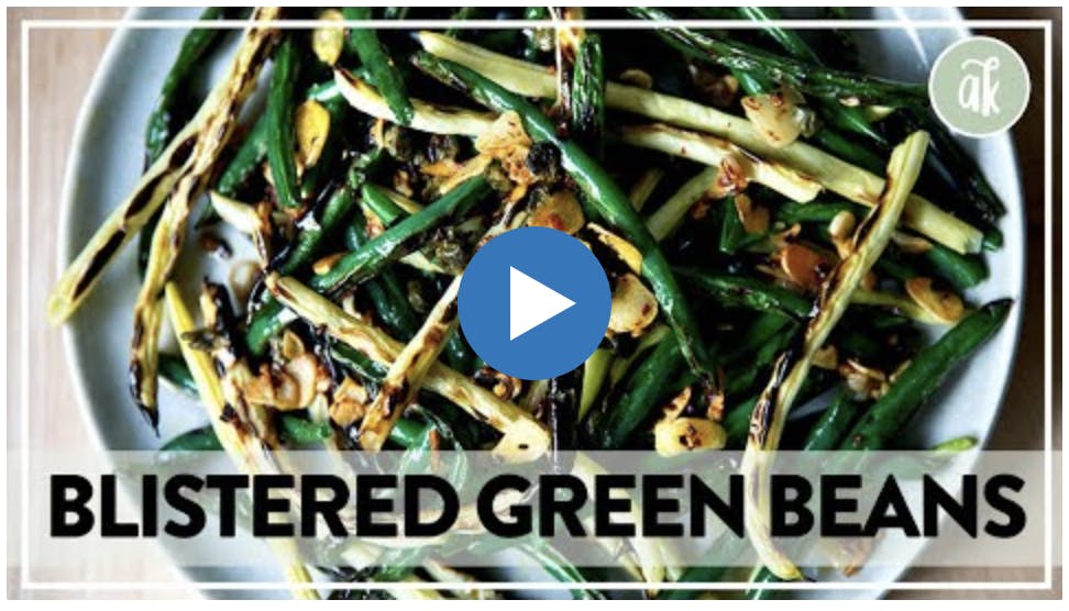 Blistered green beans with garlic. 