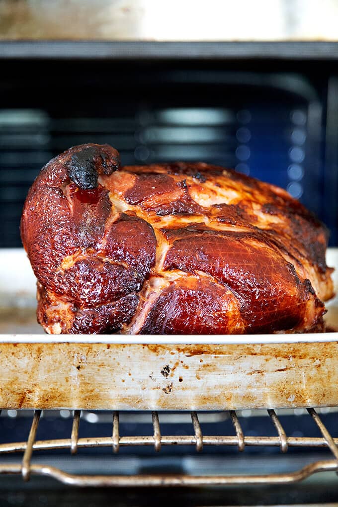 Baked ham with brown sugar glaze. 