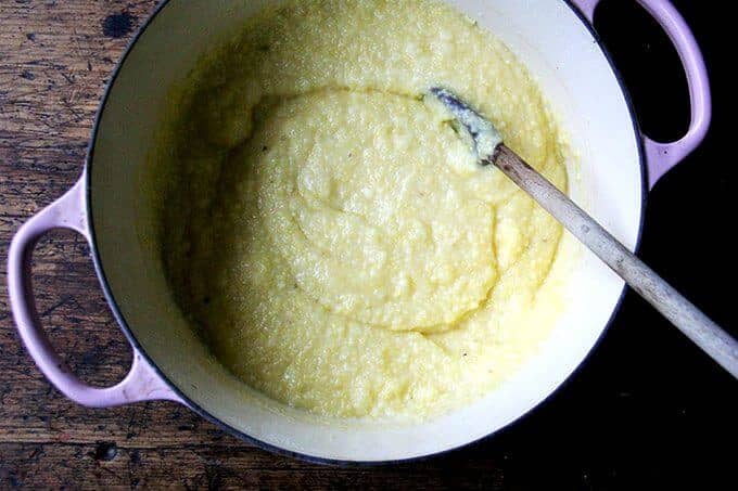 Polenta making. 