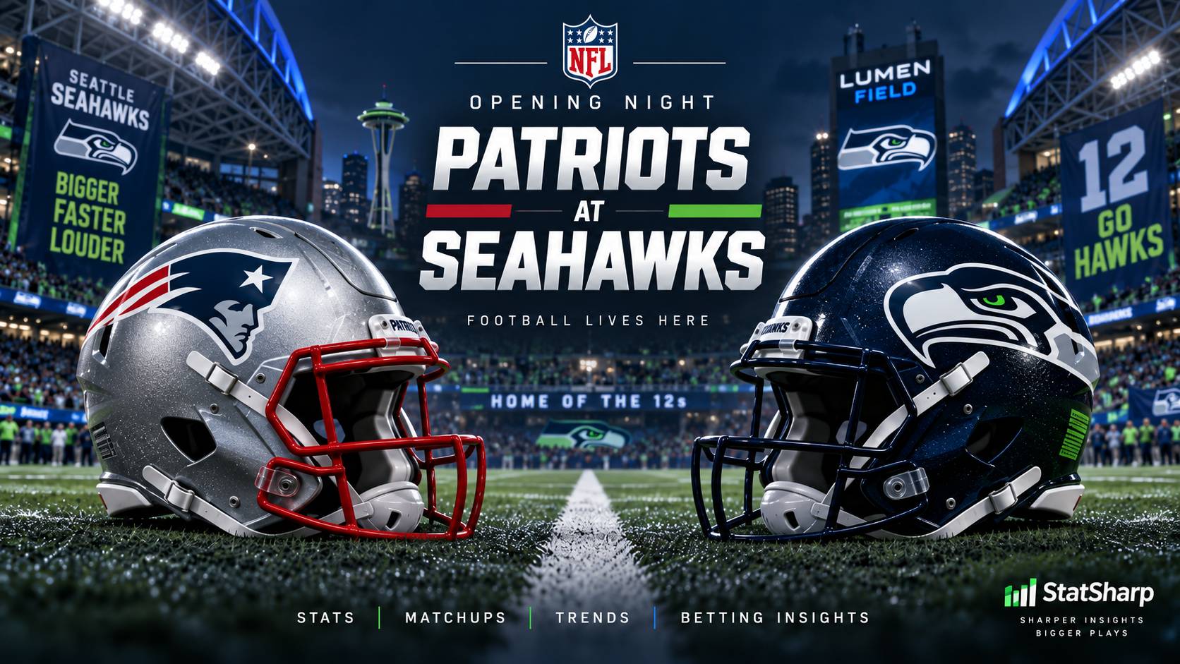 NFL Opening Night is here: Get the Patriots-Seahawks betting edges, trends and model picks now at StatSharp.