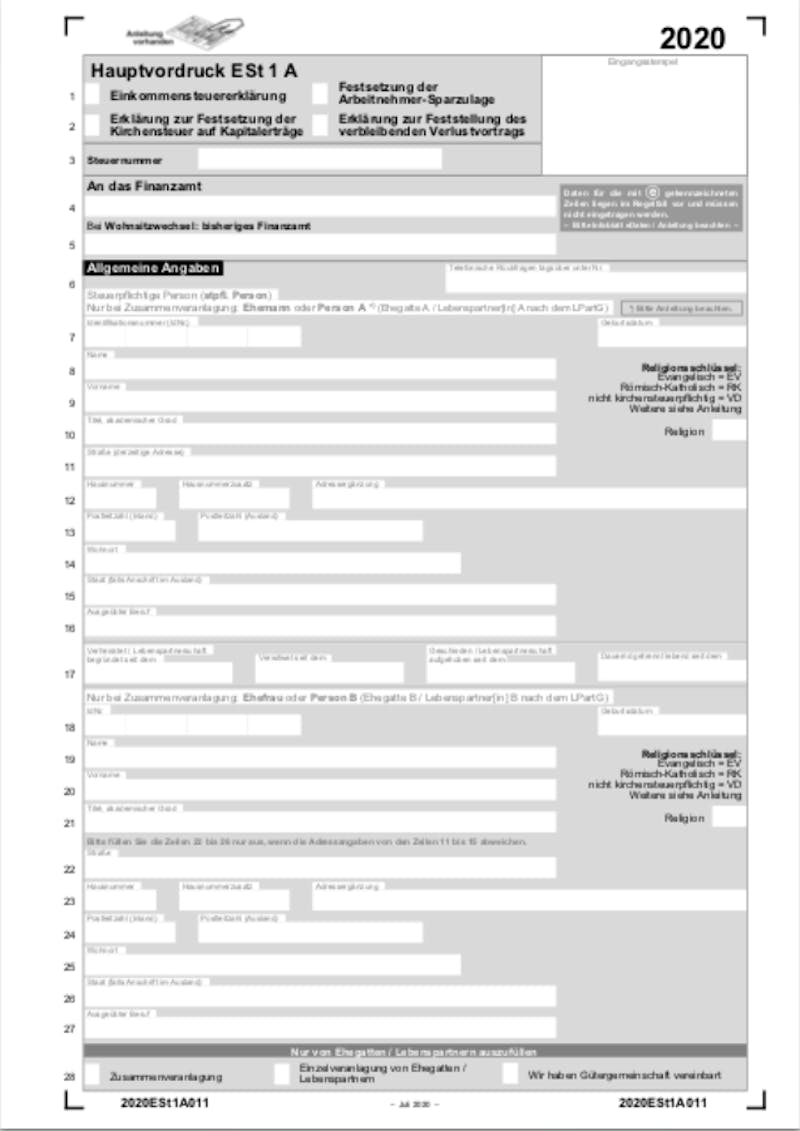 Steuerformulare 2020 Formulare für die Online Steuererklärung