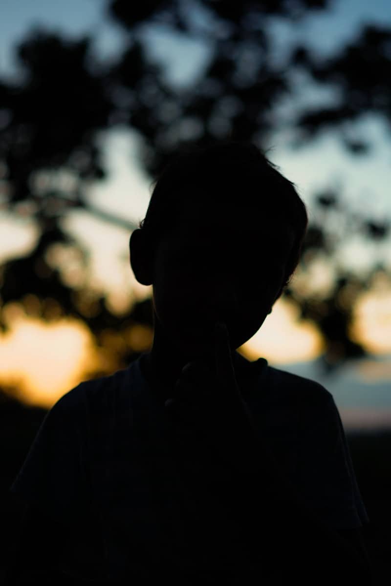 A silhouette of a child at dusk.