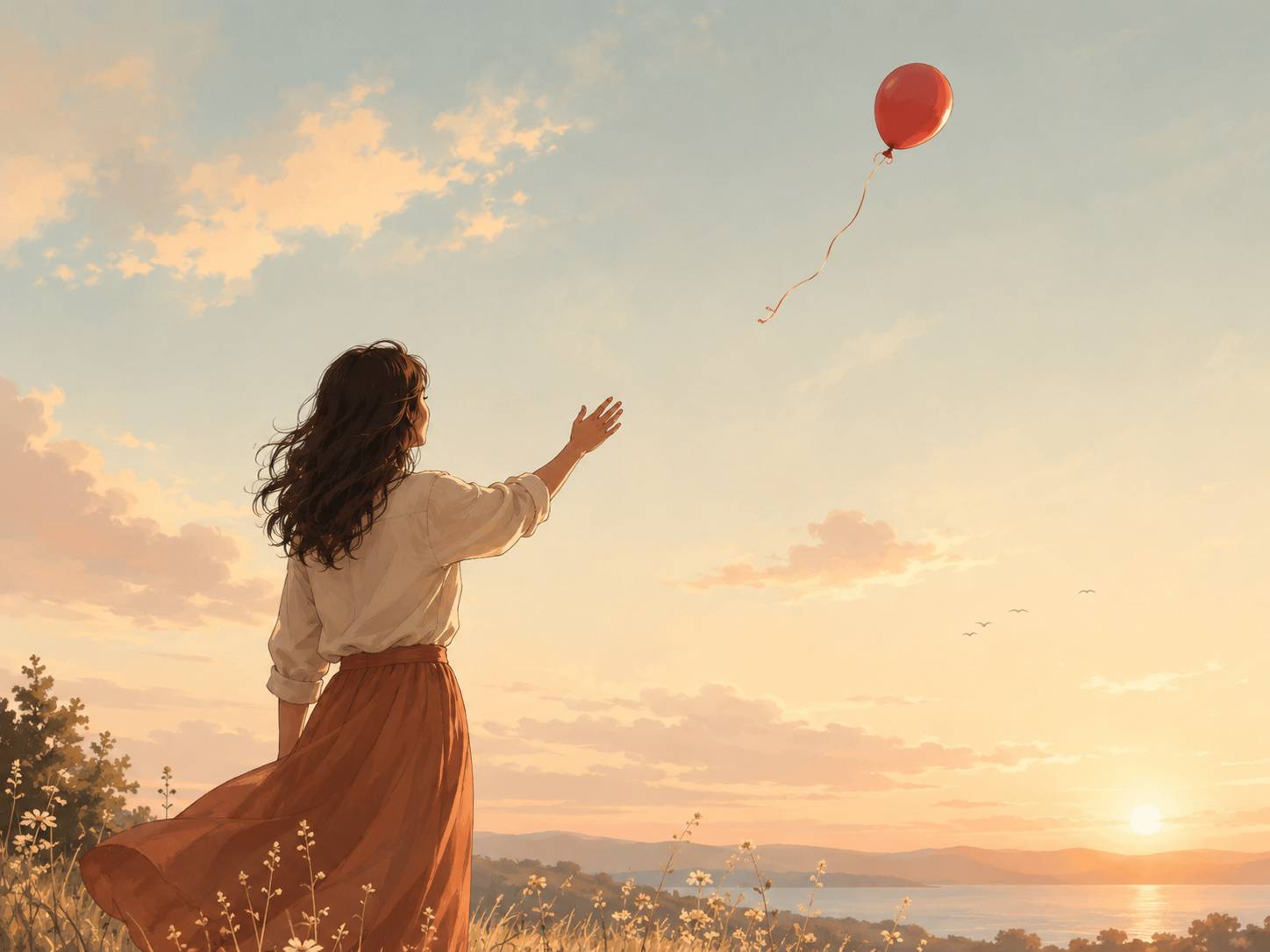 woman letting go of a balloon