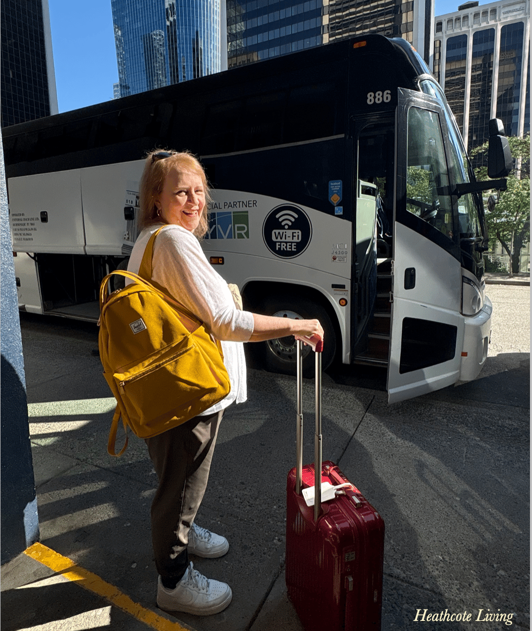 Alison Boarding the Coach