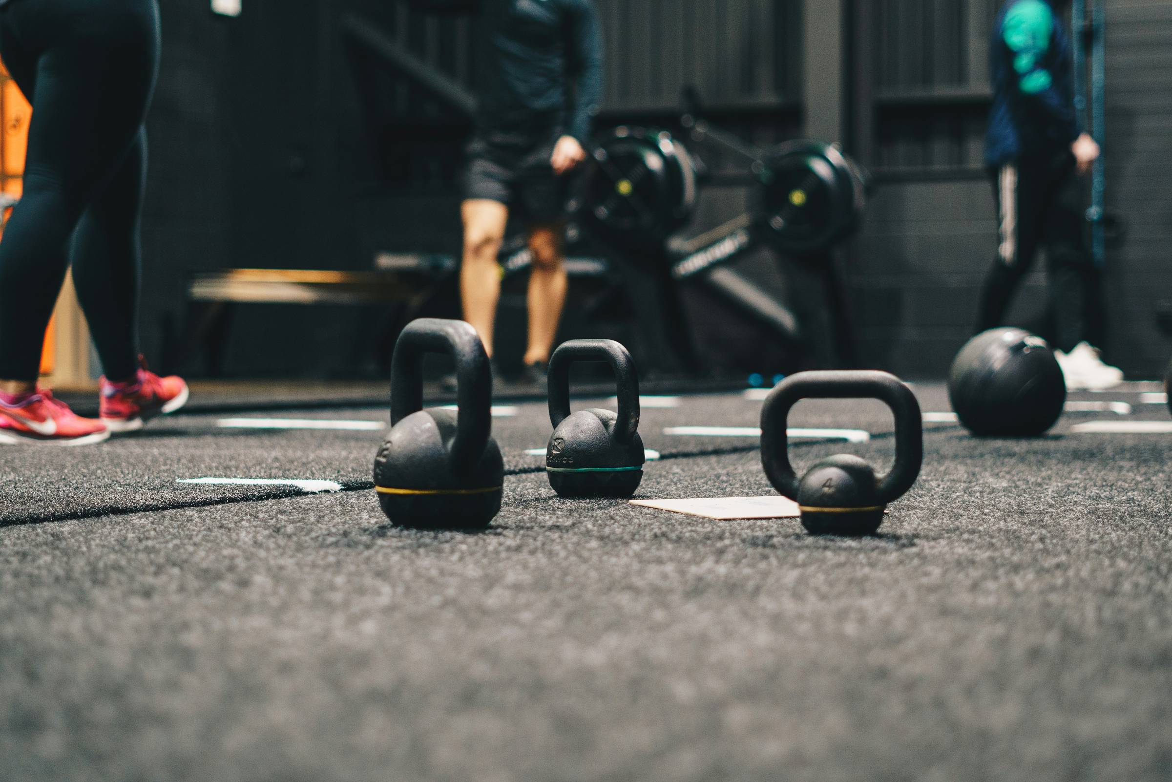 kettlebells on a gym floor