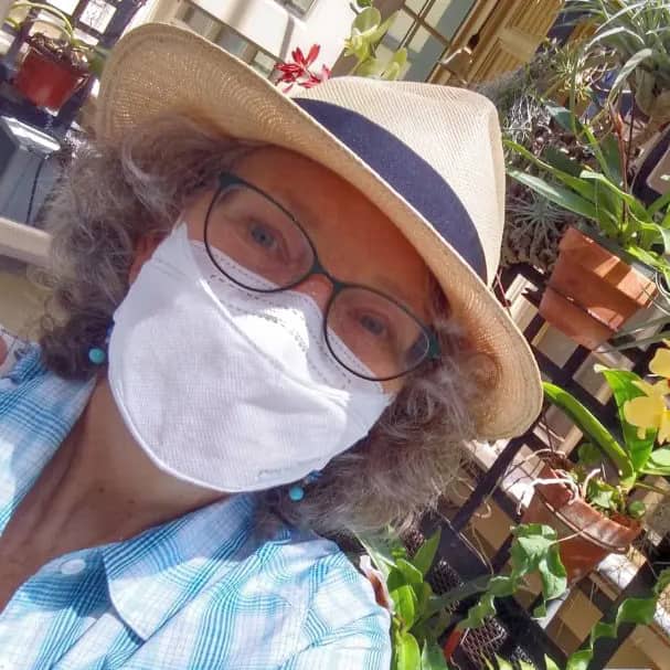 A woman wearing a face mask