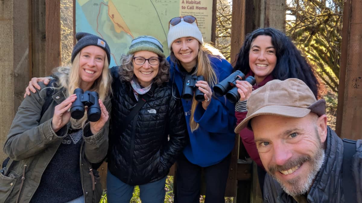image: Angie and Scott with budding birdwatchers