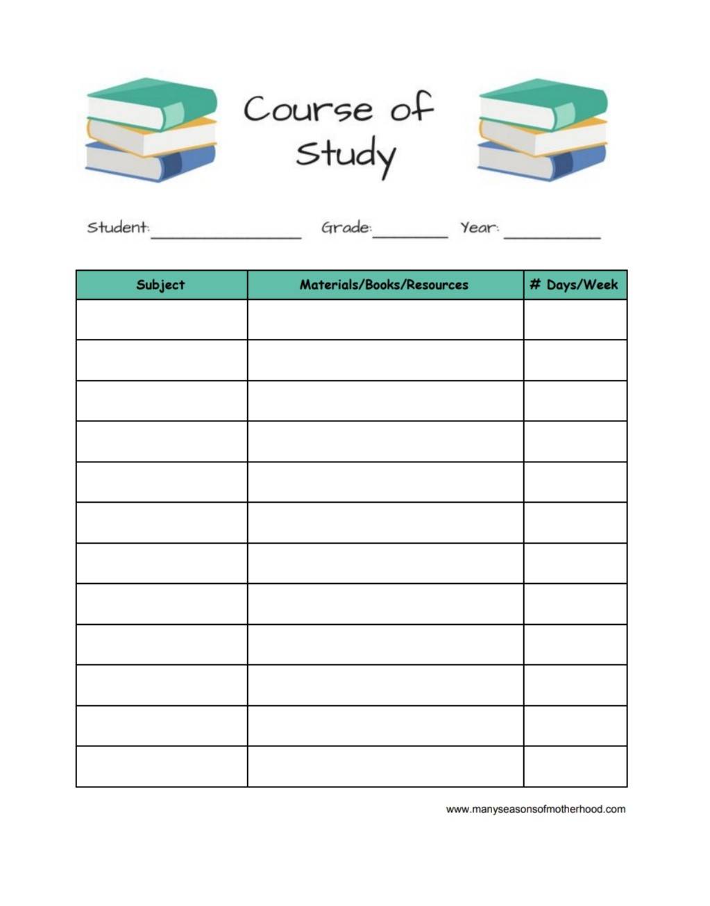 Grab Your Free Course of Study Printable