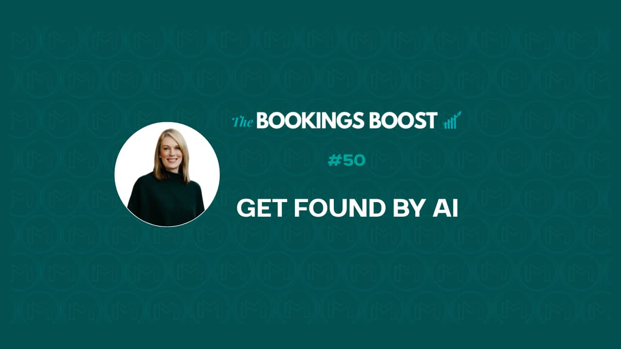 Malfair Marketing graphic about getting hotels found by AI search with insights from Christine Malfair | Hoteliers Bookings Boost Newsletter