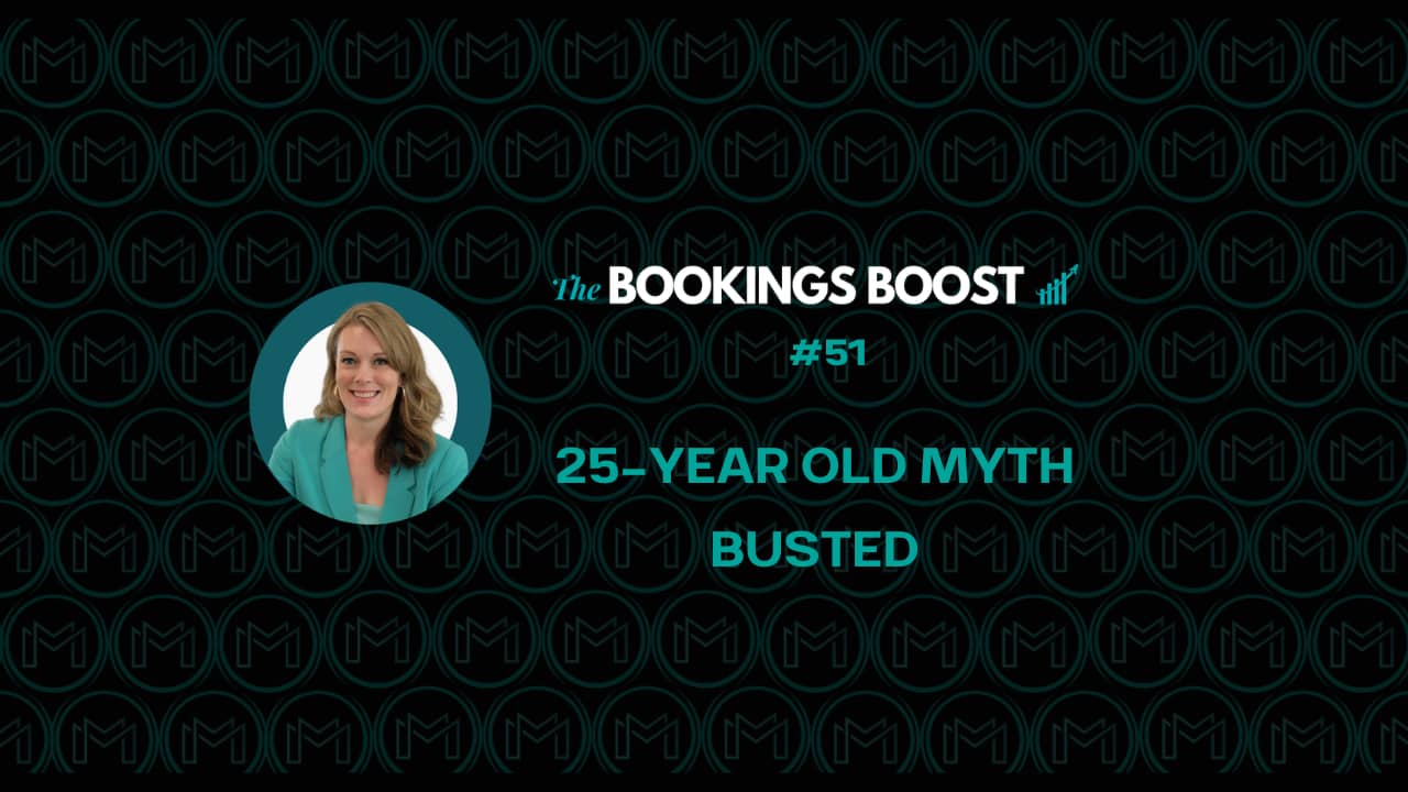 25-year-old OTA myth busted” graphic for Bookings Boost episode featuring Christine Malfair | Hoteliers Bookings Boost Newsletter