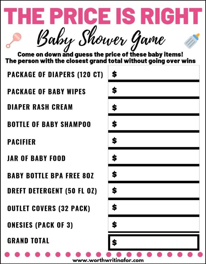 BSPB2 The Price is Right Poppin' Bottles Game Template Print Shopping Game 5x7 PDF Blue Baby Shower Game Gold Baby Shower Game Edit