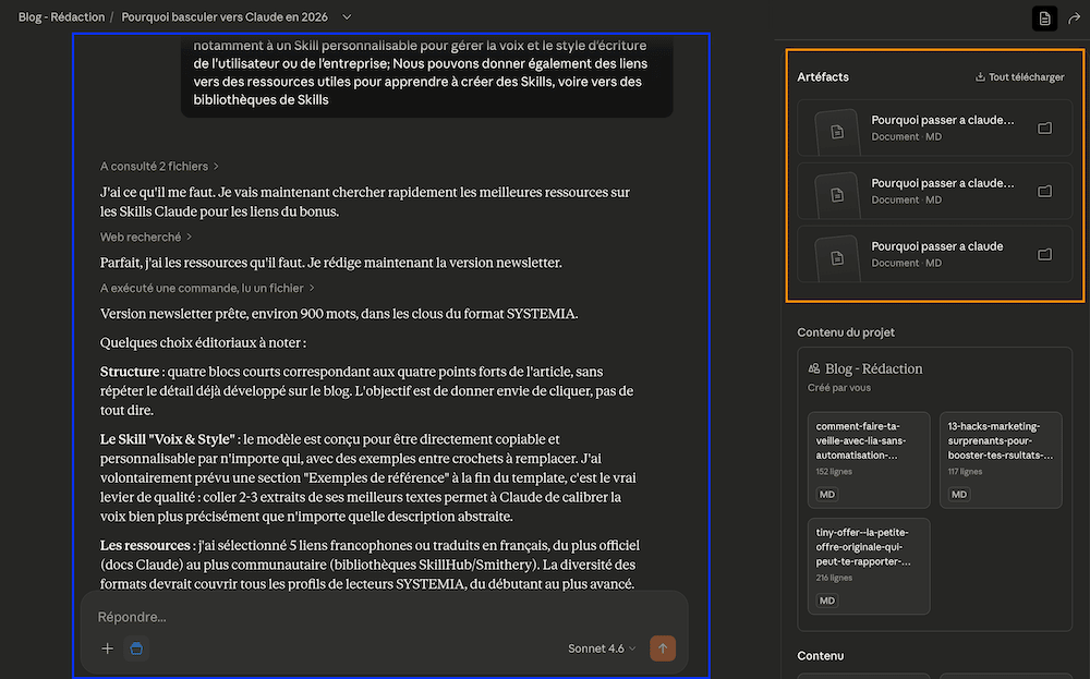 L'interface de Claude