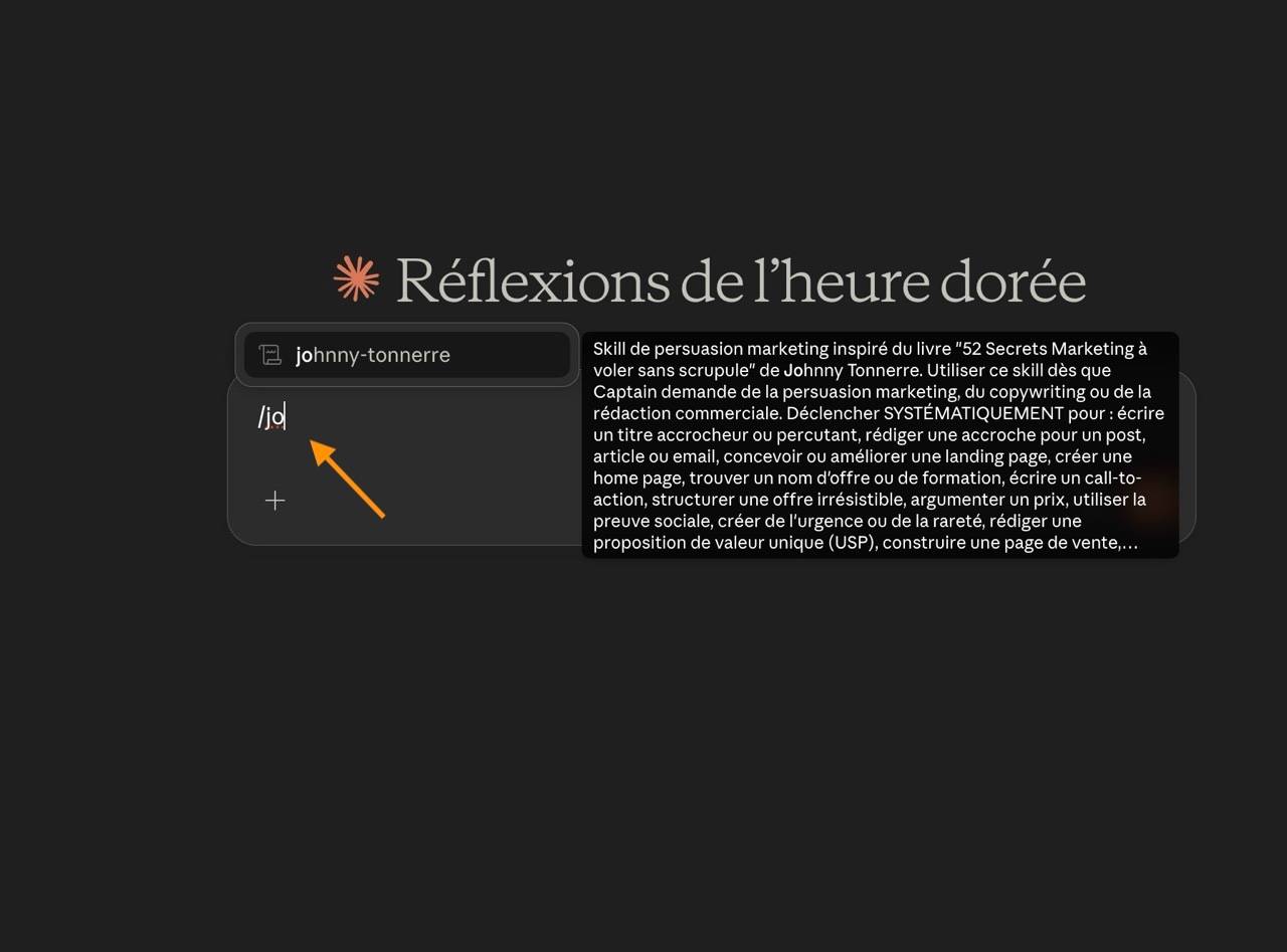 Commande / pour appeler un Skill