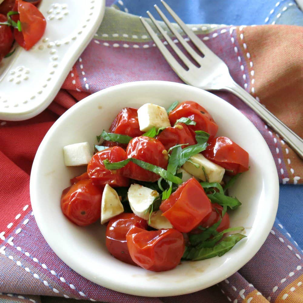 Caprese salad in a bowl.