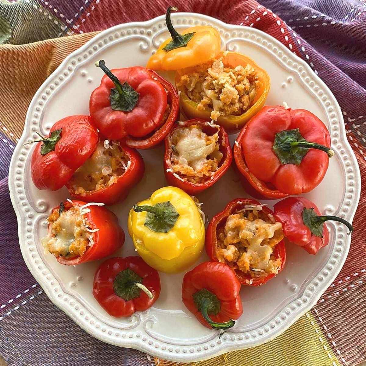Plate of meatloaf stuffed peppers.