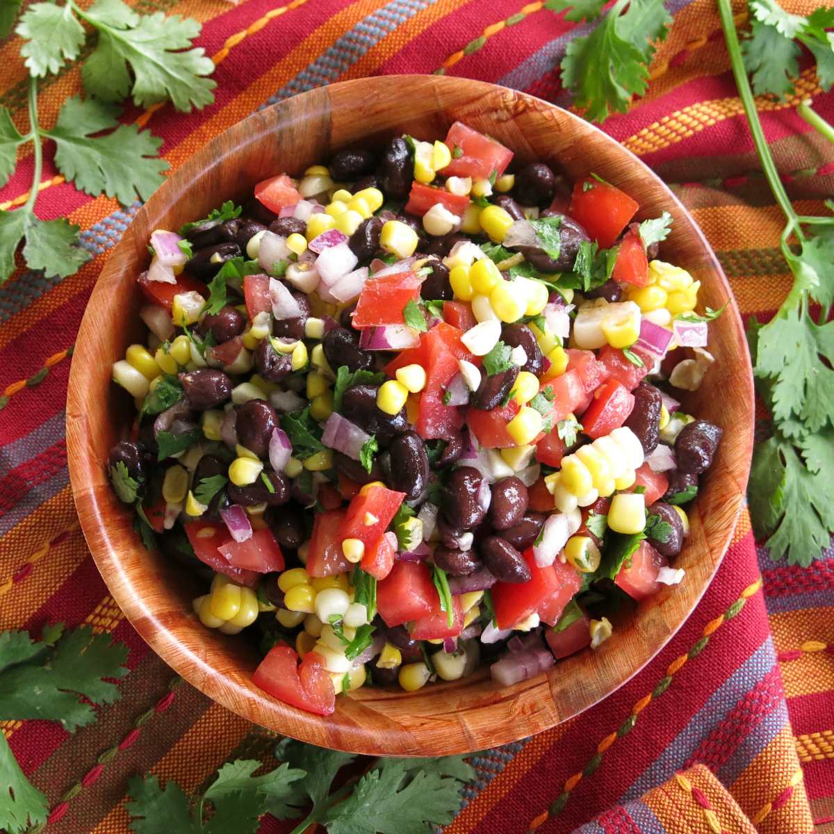 Corn Black Bean Salsa in a brown bowl.