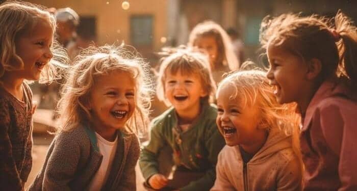 Children laughing.