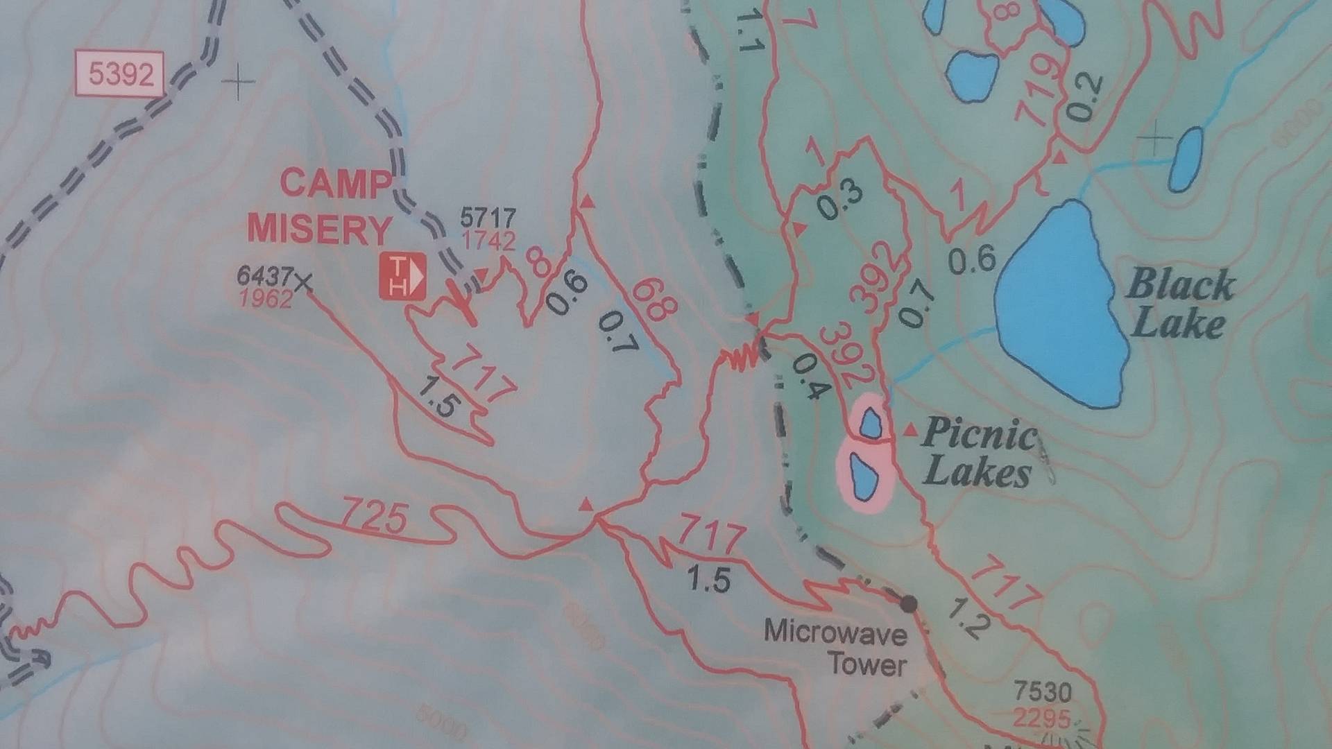A map of the Jewel Basing hiking area.