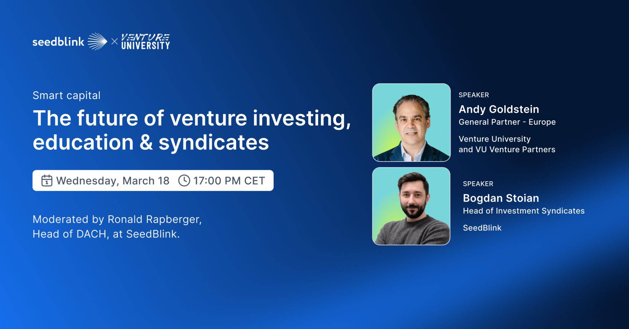 Andy Goldstein and Bogdan Stoian discussing the future of venture investing, smart capital, and syndicates.