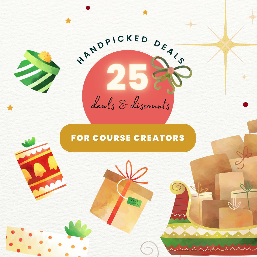 25 Days of Deals with Melody from the Course Consultant. Image featuring colorfully wrapped gifts boxes and a Christmas-themed sleigh filled with brown paper wrapped packages.