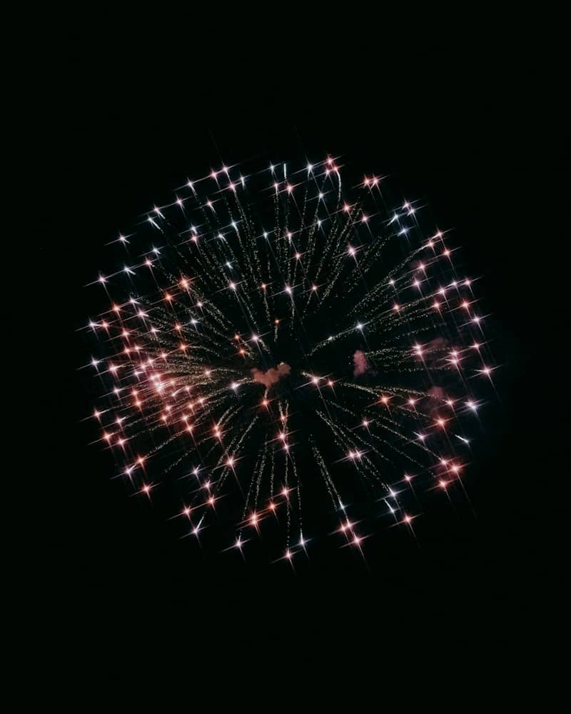 A large fireworks is lit up in the night sky