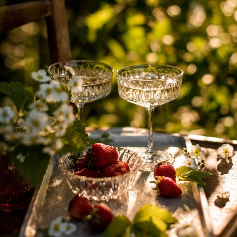 clear wine glasses on table