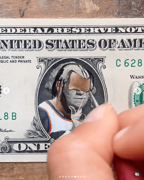 The Knicks Starting Five Painted on One Dollar Bills