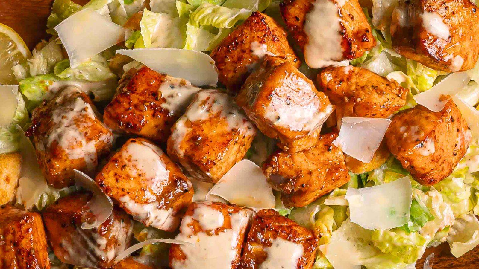 hot honey salmon caesar salad