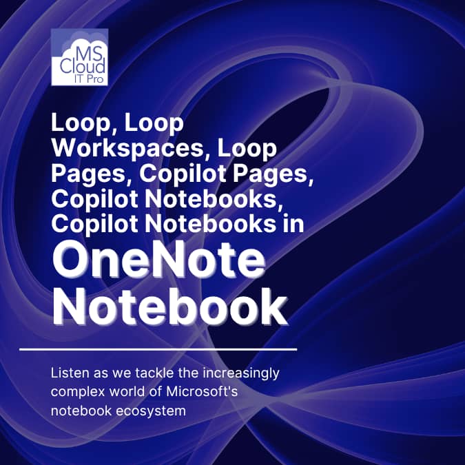 Podcast cover for Episode 405 on Microsoft Copilot Notebooks and Loop Workspaces