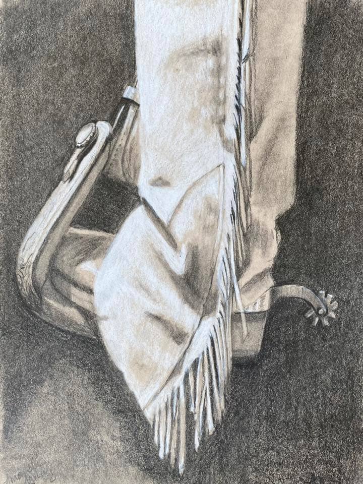 Cowboy boot drawing by Amanda Murray Griffey, titled Spur One Another On