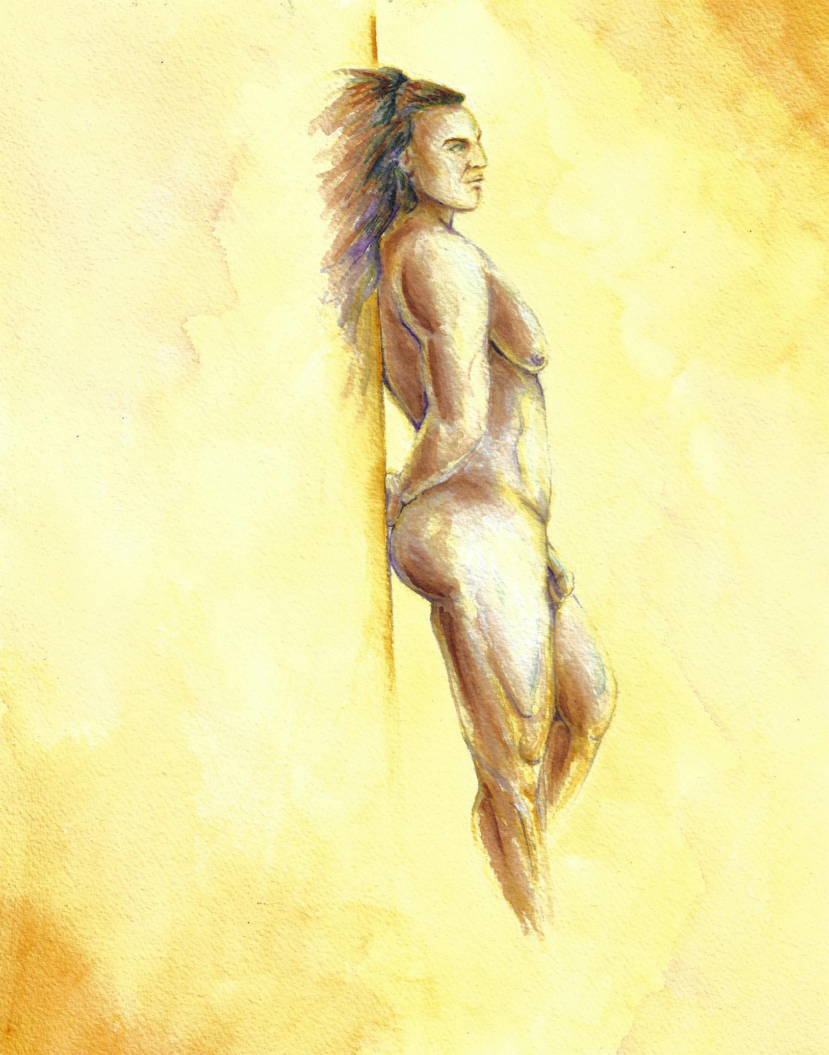 watercolor painting of nude male figure