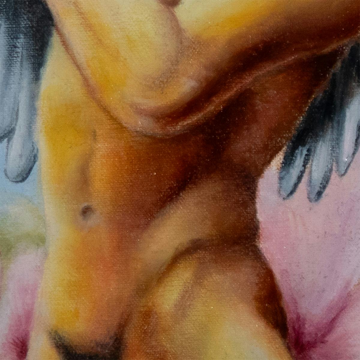 detail of an oil painting showing alluring male torso