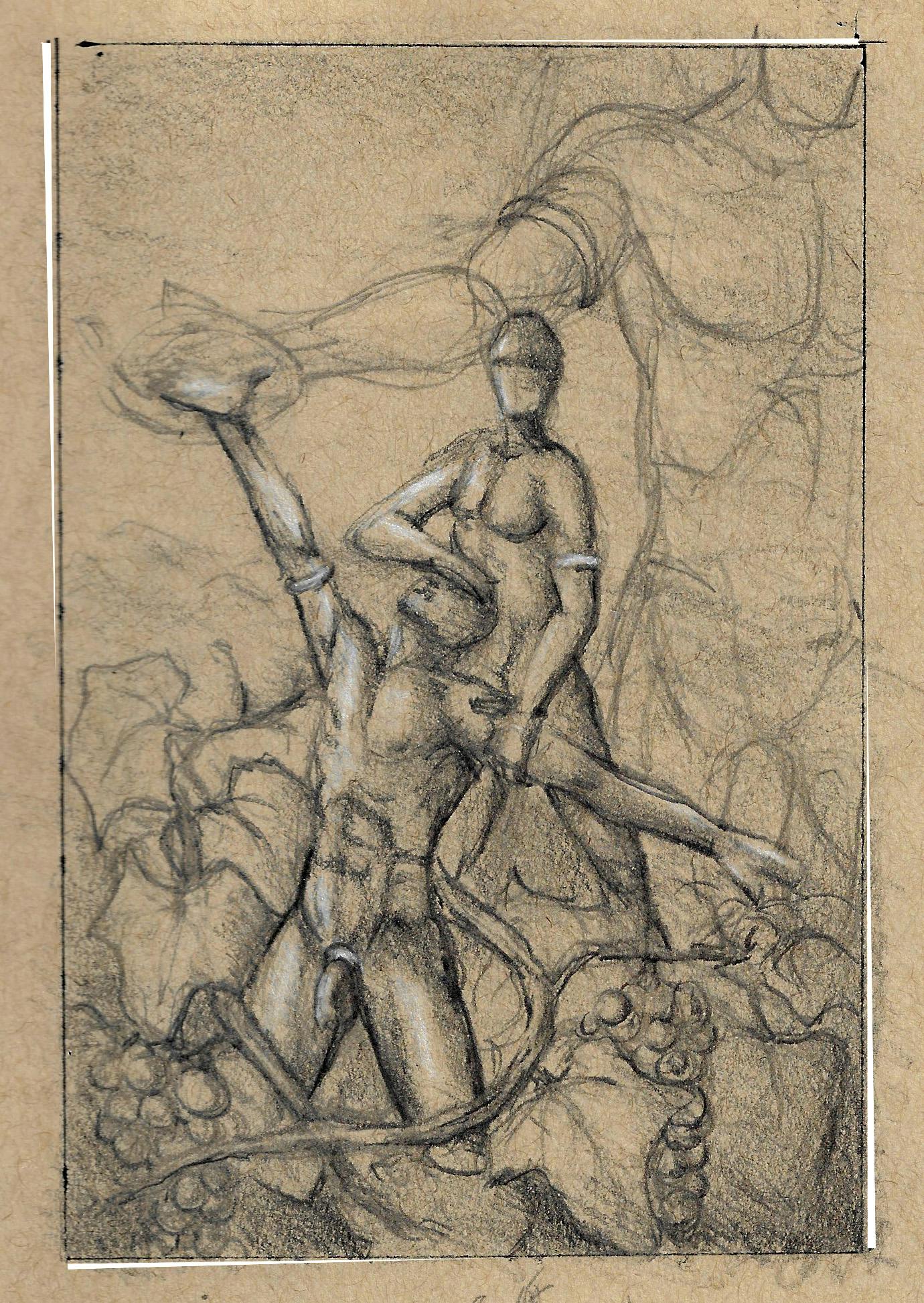 concept sketch showing ecstatic ritual with naked people