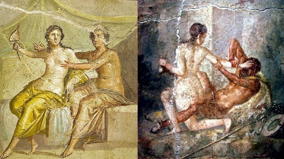 a pair a ancient roman frescoes showing couples getting it on