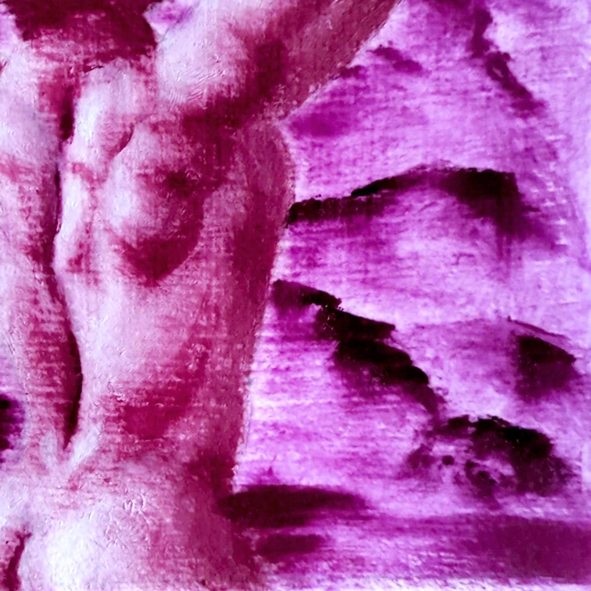 detail of painting showing muscular male torso in a deep purple huse