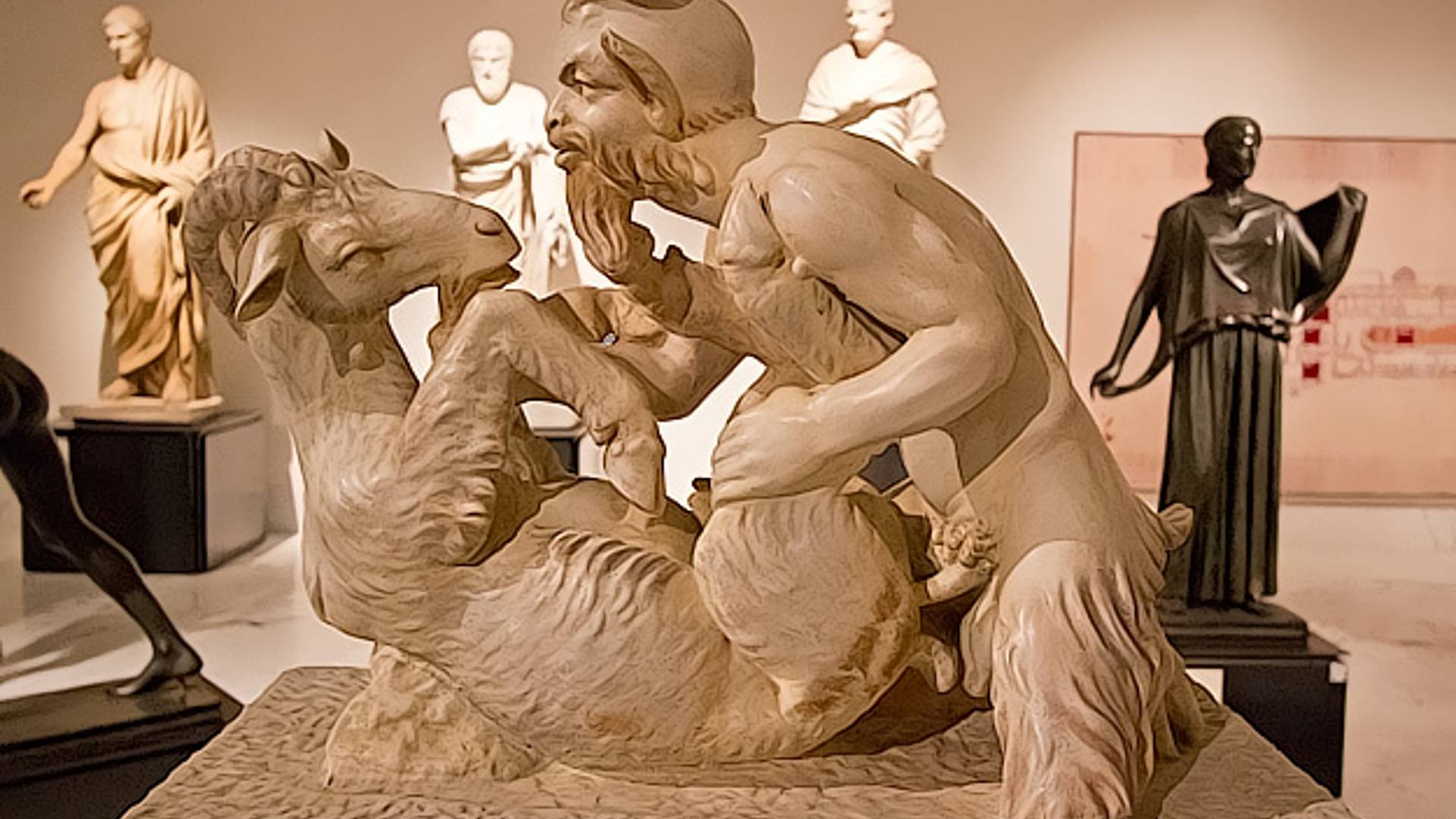 ancient statue of pan fucking a very unamused goat