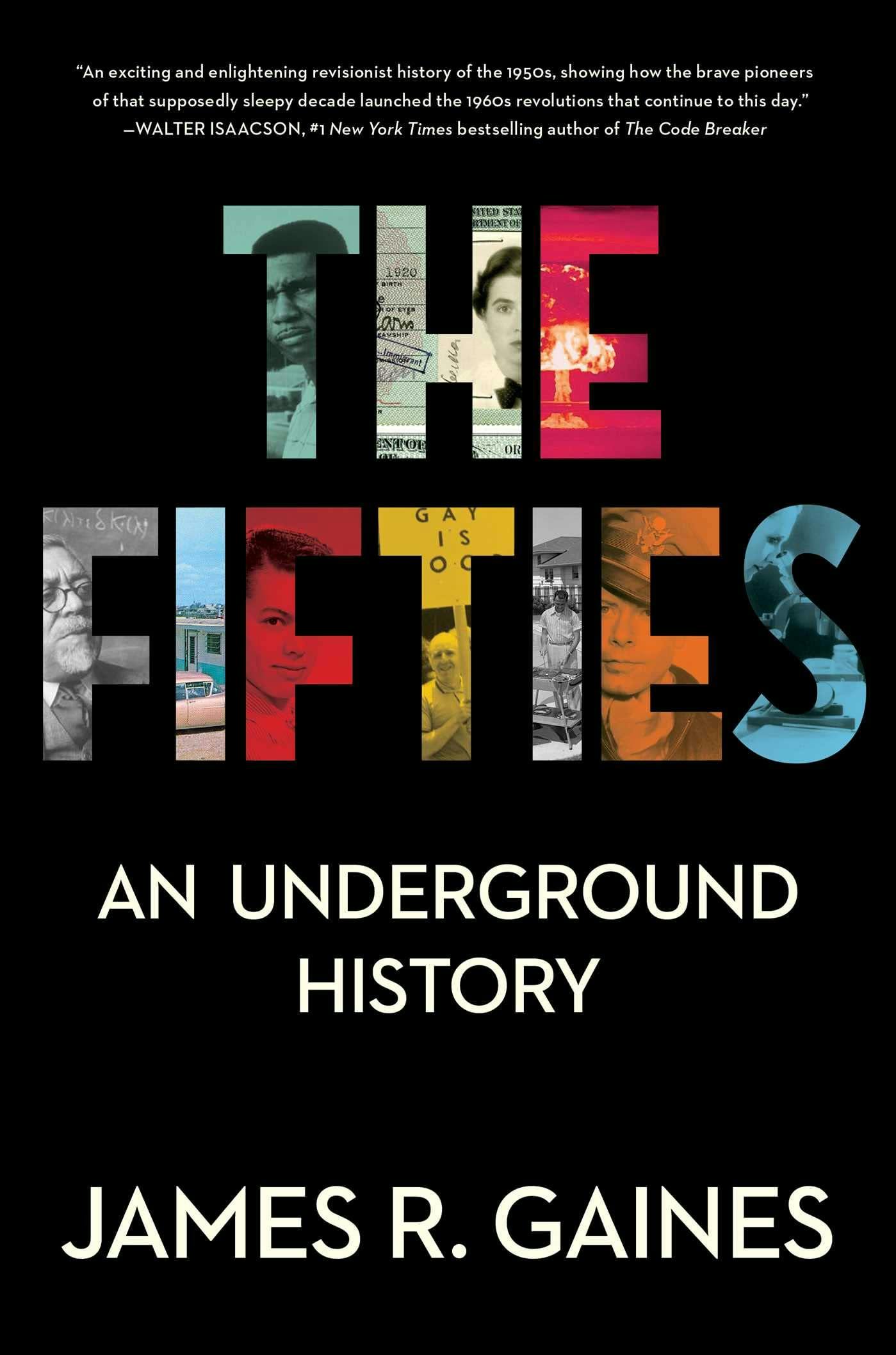 cover of The Fifties; minimalist black with the title in bold text outlining historical images