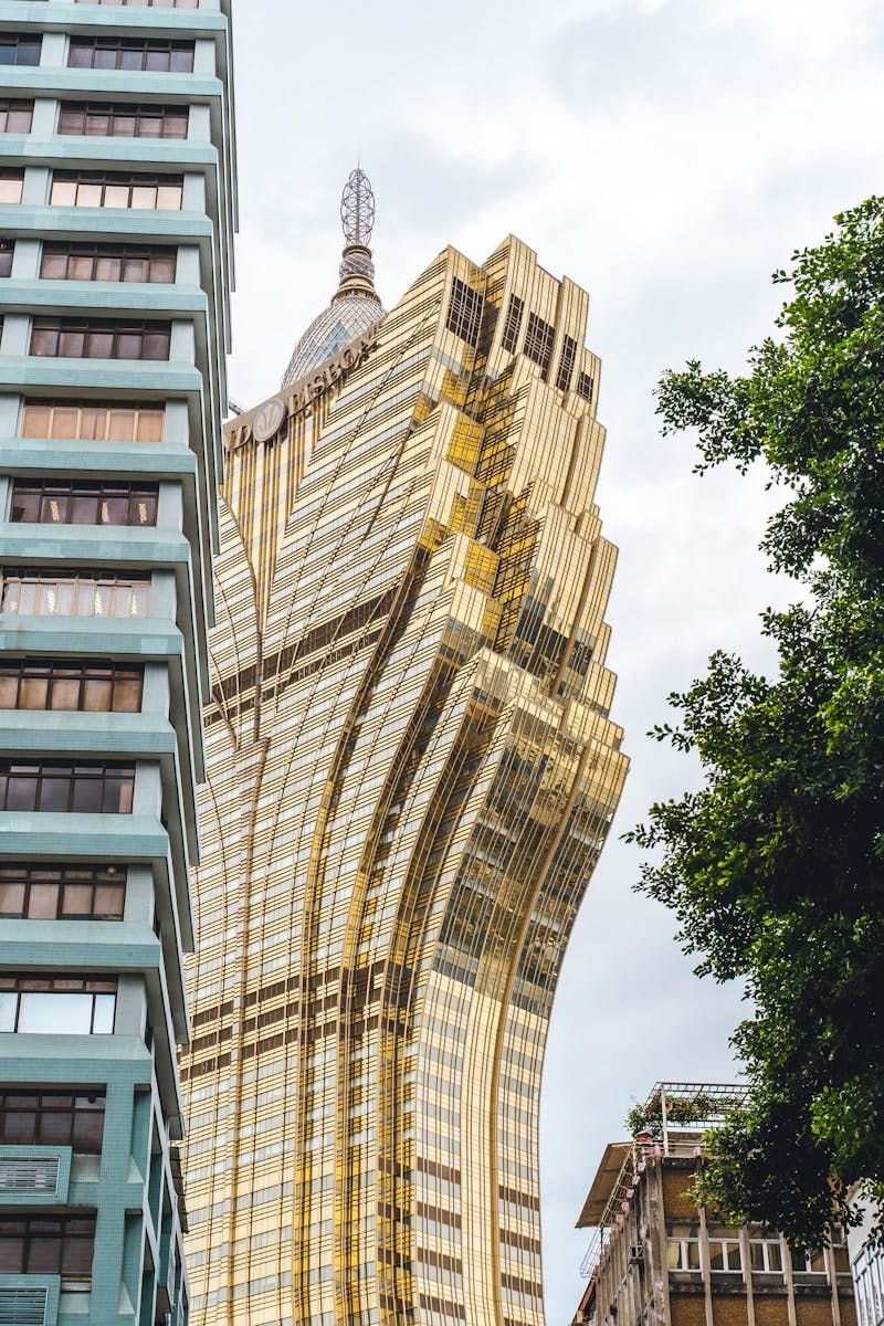 A very tall building next to a very tall building