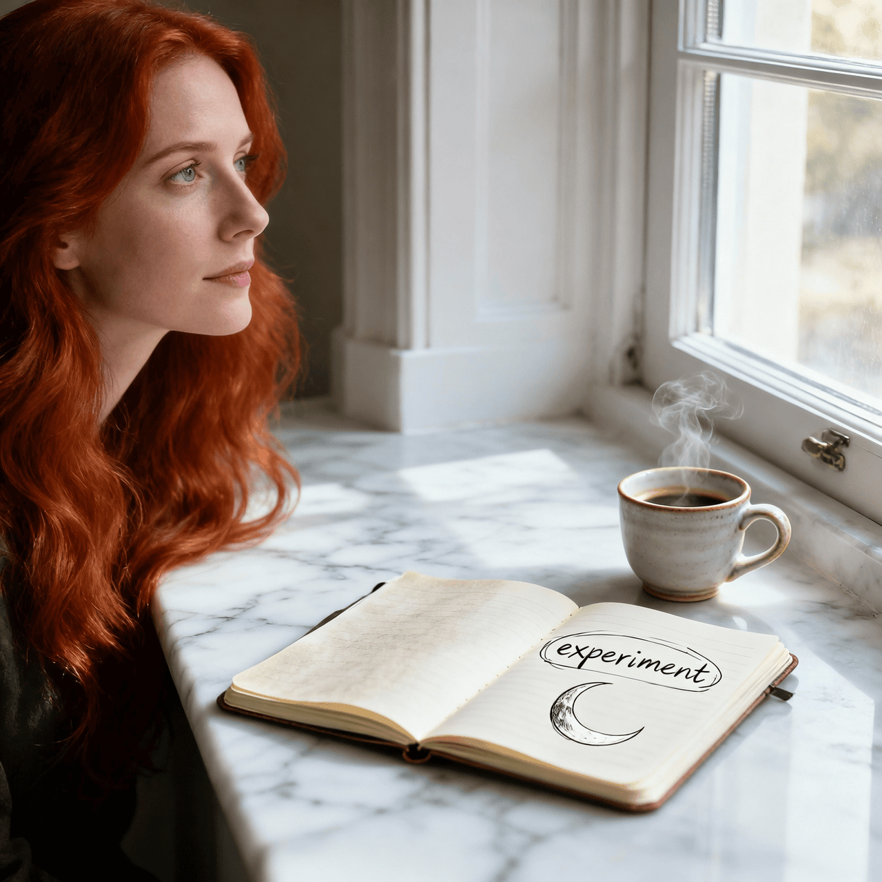 Woman considering her new year's intentions (experiments)