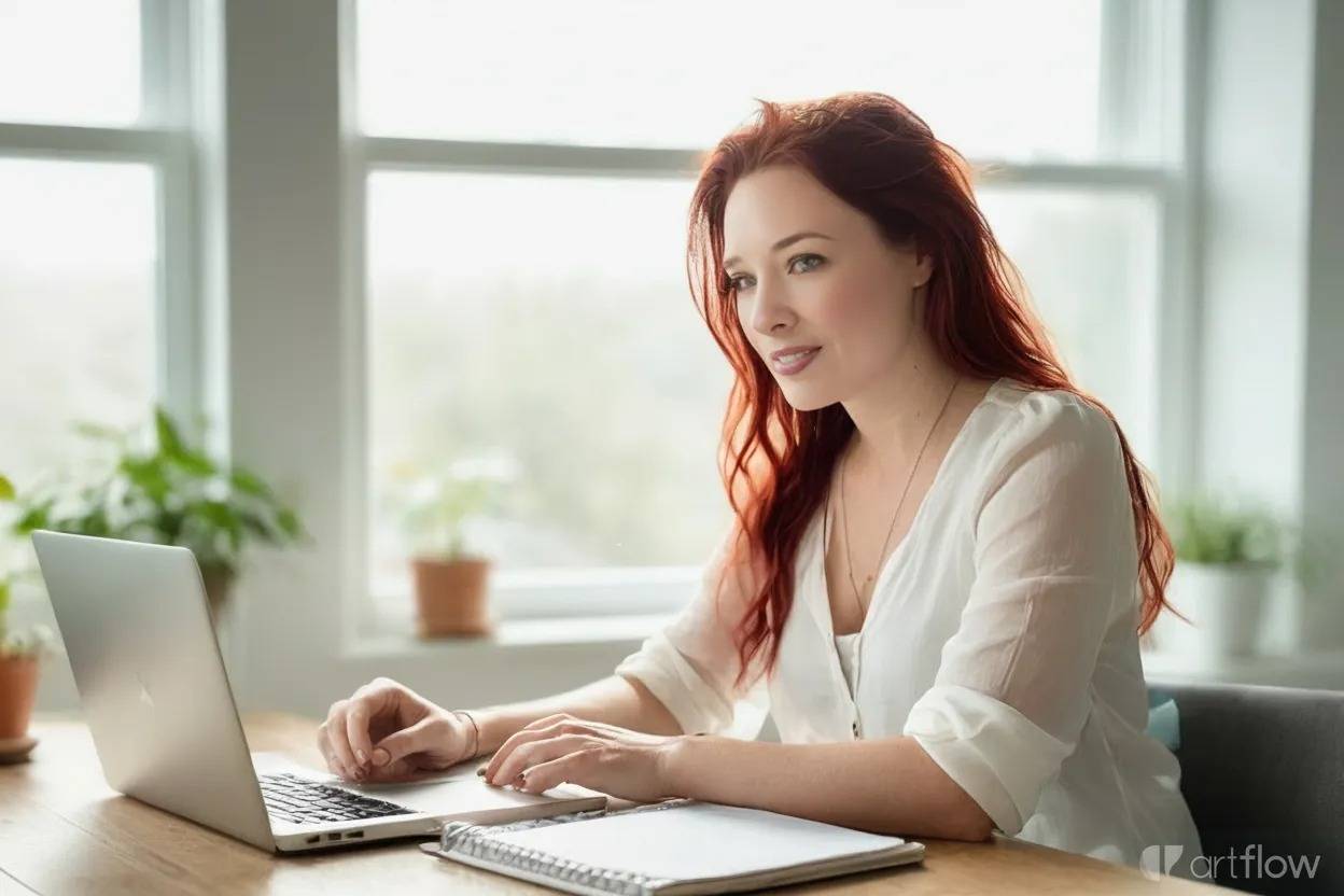 The author working at her computer