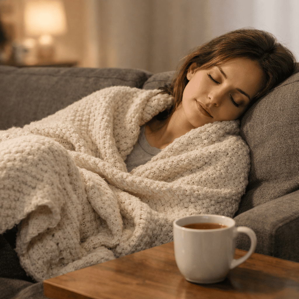 A woman resting on the couch